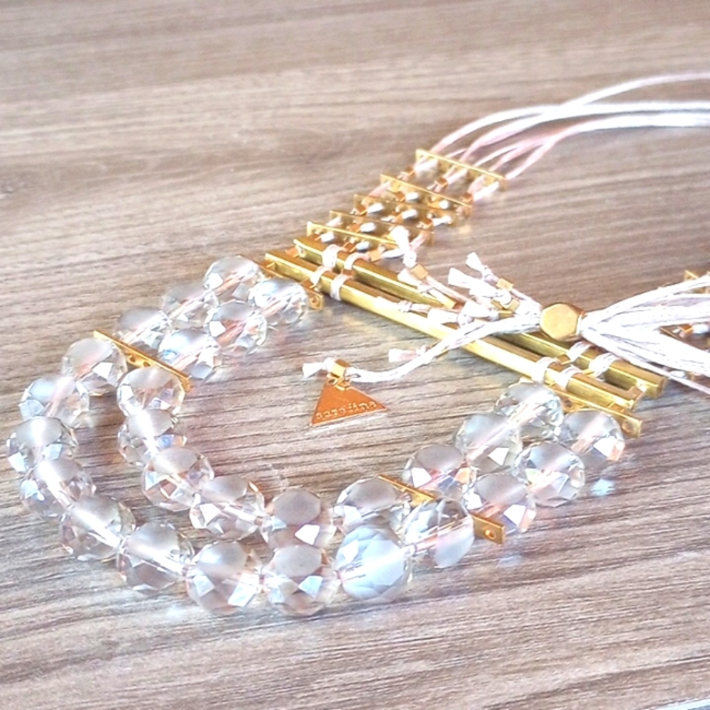 Serafina crystal gold beige fashion necklace Anthropologie Anthro beaded